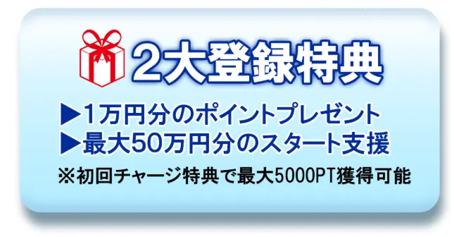 競輪クリアレーサーの2大登録特典（1万円分ポイント・最大50万円分スタート支援）