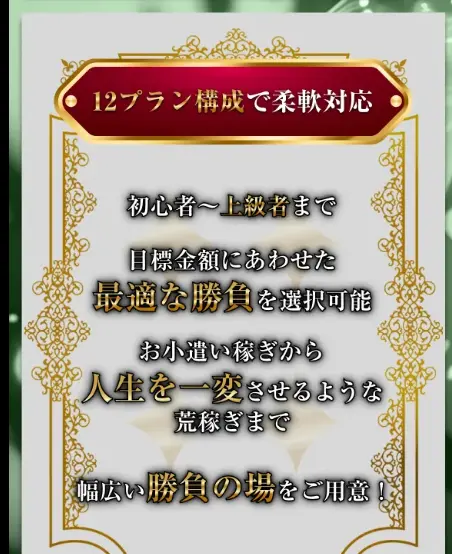 競輪リオの12プラン構成が分かる案内画面